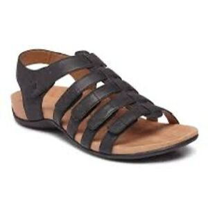 Vionic Harissa Black Leather Gladiator Sandals Womens Size 6 Comfort Travel